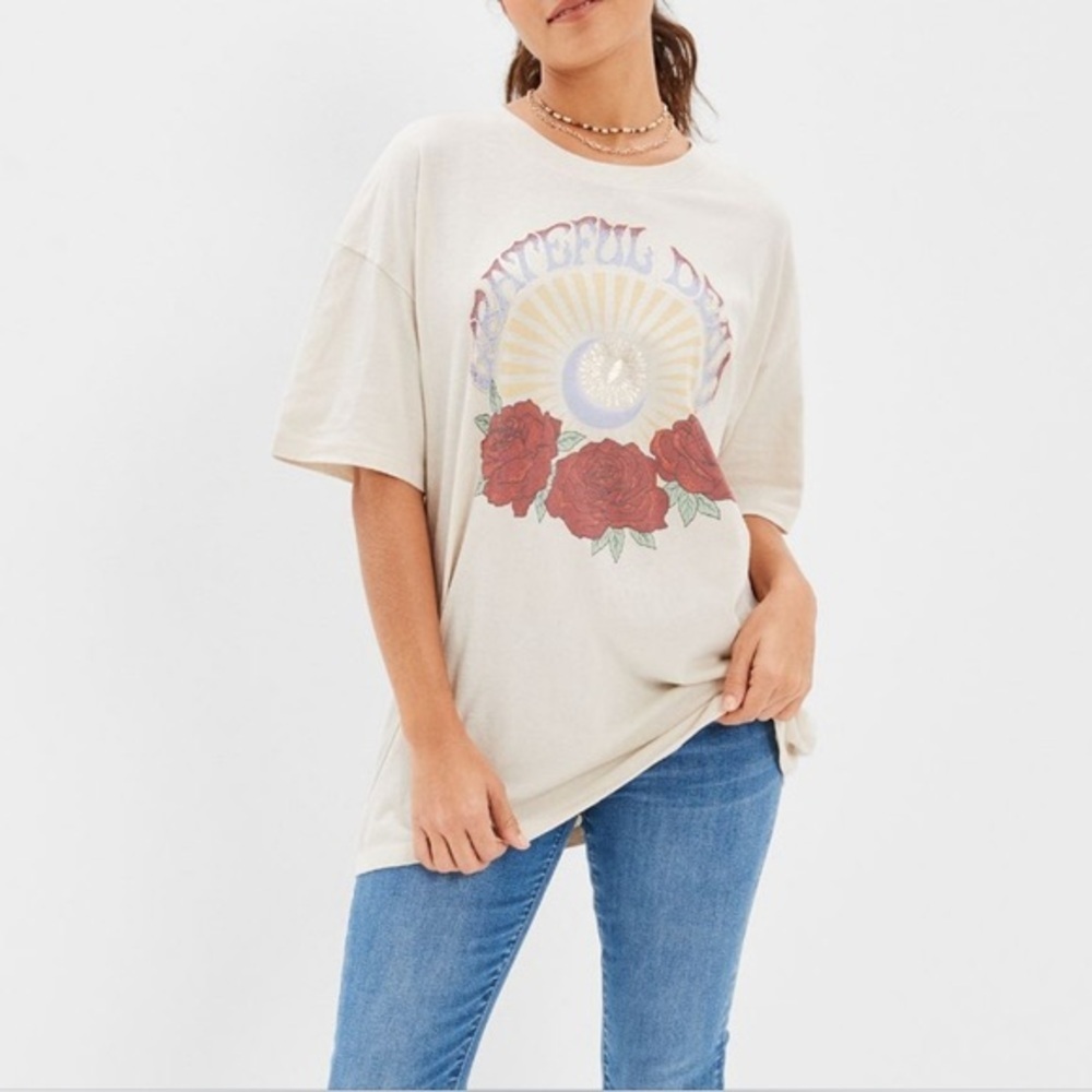 American Eagle Grateful Dead Beige Oversized Band Graphic Tee T Shirt Size Xs S